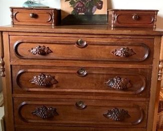 Antique dresser w/carved wood grape drawer handles