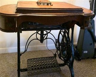 Vtg. pedal "The Bartlett" sewing machine w/cabinet