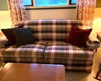 Plaid couch with matching side chair and ottoman 
