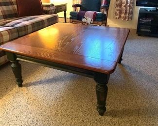 Large, square wooden Coffee Table w/ green painted legs