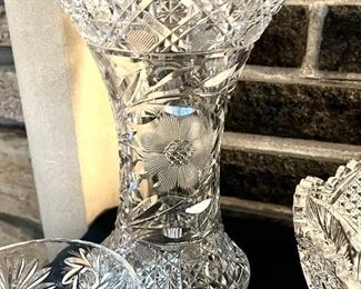 Large cut glass crystal vase