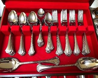 Reed & Barton stainless flatware - setting for 16 w/serving peices  w/wood case