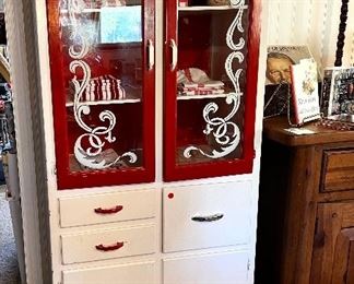 Vtg. Red & White kitchen cabinet 