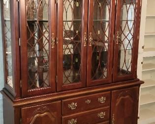two-piece cherry china hutch