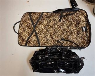 2 Piece Set of Black Vinyl with Velour Leopard Print Interior Luggage