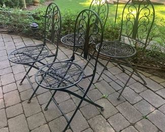 Four Rustic Metal Bistro Chairs