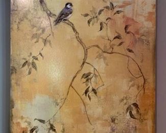 Hand Painted and Signed Bird and Branch Canvas