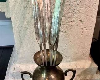 India Handmade Urn with Metal Decor Feather