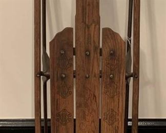 Vintage Wooden and Metal Sled with Scroll Design