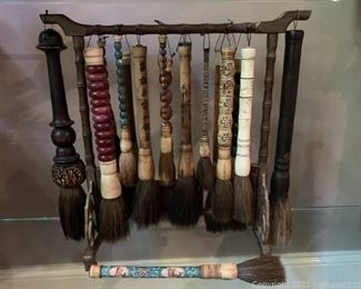 Wood and Bone Carved Calligraphy Brushes