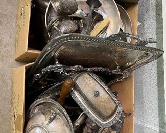 Boxes of Silverplate Serving Pieces