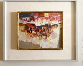 "Market" oil on board, Fred Binder Samuelson (1925-2015)