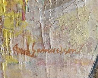 "Market" oil on board, Fred Binder Samuelson (1925-2015)