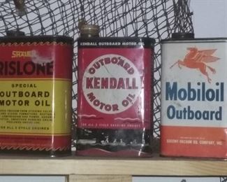 Vintage Outboard Motor Oil Cans-Shaler Rislone, Kendall, Mobiloil 