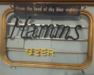 Neon Hamms Beer "from the land of sky blue waters" adv sign