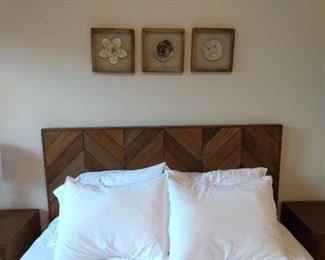 Varigated wood headboard and side tables
