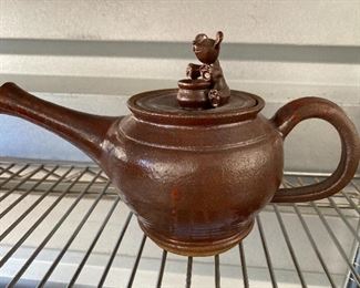 Studio stoneware mid-century tea pot with Bear