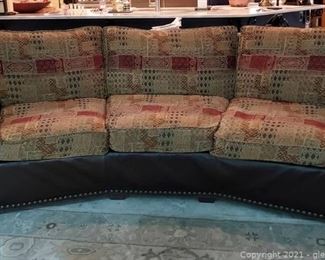 Charles Ray and Associates Brown Leather Sofa with Cushion Seat Back and Decorative Nail Head Trim