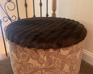 Paisley Upholstered Faux Fur Ottoman