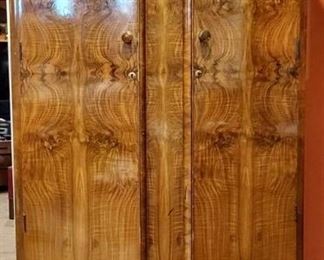 Stylish Art Deco Armoire Burl Wood Veneer Finish Doors