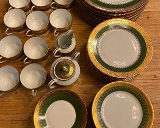 Limoges France China Set- Includes 10 of each, however 2 cups are for show as they have been repaired. So there is a full service for 8 of this amazingly beautiful real gold edged China! Plus cream and sugar.