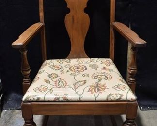 Antique Walnut Armed Dining Chair Upholstered Seat