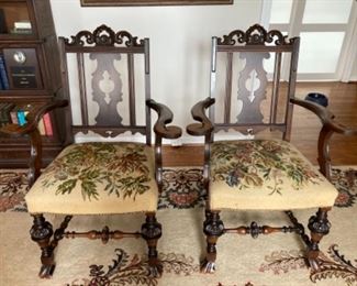 Eastlake Victorian needlepoint chairs