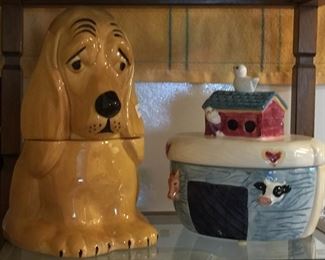 Ceramic bassett hound and Noah’s Ark cookie jars. 