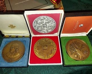 3 Lg. 1970's Franklin Mint Bronze Calendar Medallions