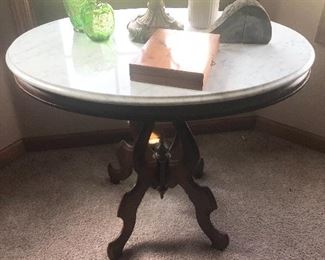 Antique cherry wood side table with Marble top