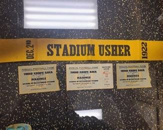 Original tickets and Usher's band from the first game ever played at the Baltimore Stadium, 1922
