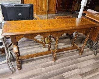 Ethan Allen Royal Carter Oak Parquet Top Barley Twist
