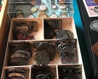 Large selection of belt buckles and pocket watches! We have a nice selection of leather belts too!