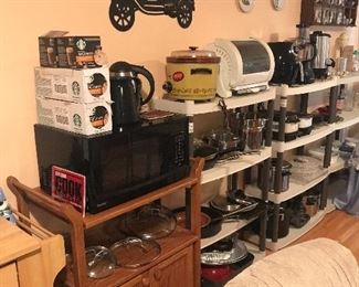 Kitchenware and more! Micro wave and rolling cart, Air fryer, K-cup machine!