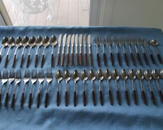 VINTAGE WOOD HANDLED FLATWARE SET-SERVICE FOR 8