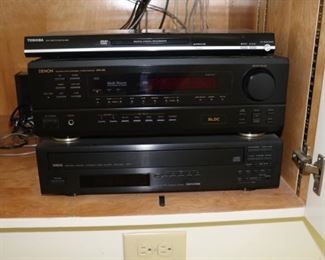 Denon receiver, Yamaha 5 disc changer, Toshiba dvd player