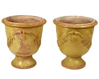 Pair of French Glazed Terracotta Jardineres