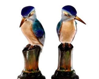 Pair of English Tuscan China Kingfishers