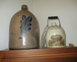 blue decorated stoneware jug