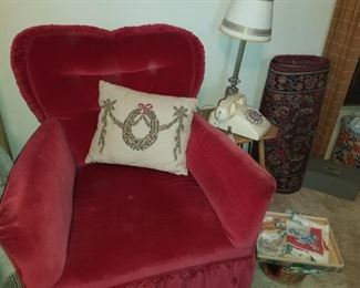 Red velvet chair with heart shaped back