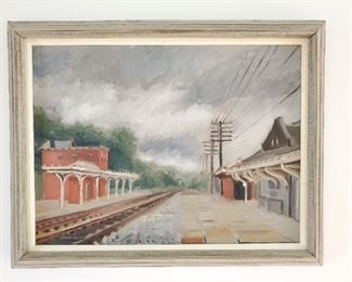 Original painting of Garrison NY train station - location of where Hello Dolly! was filmed.