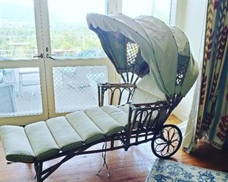 Antique rattan chaise longue (pad will need cleaning and repair)