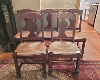Set of (10) vintage clawfoot country chairs (very sturdy!) -- one has damage to wood front.