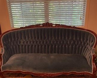 Stunning Antique Sofa...tufted back and beautiful blue color!
