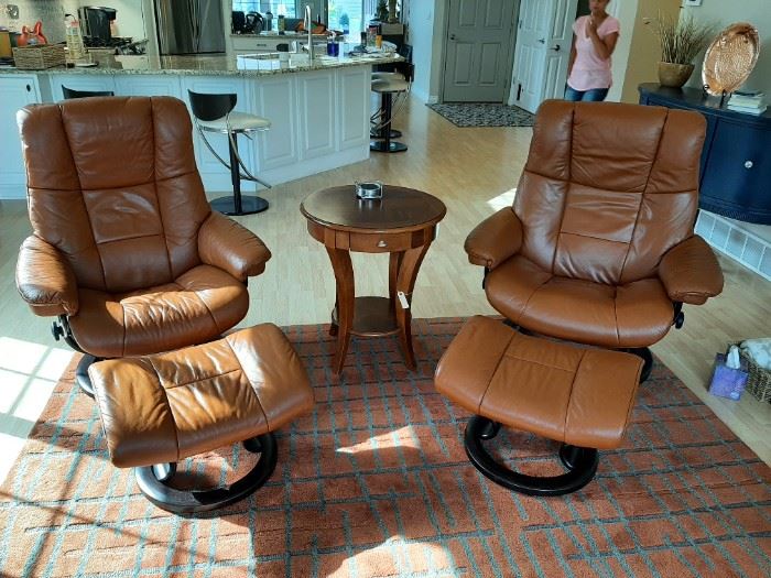 Both of these Ekorne Stressless Chairs and ottomans are in excellent shape!   If you have ever wanted one, this is the time.