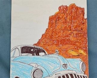 Original art by local artist Roger Miller (crayon?) - approximately 10.5x14.5 inches