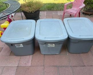 Three 18-gal Sterilite totes with lids