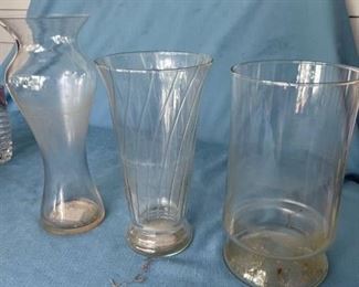 Three glass vases - tallest is 12 inches tall