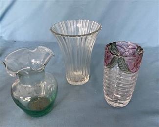 Three glass vases - tallest is 7-1/2 inches tall