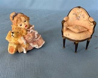 Adorable resin figurine and ceramic chair with pillow - 3-1/4 inches tall